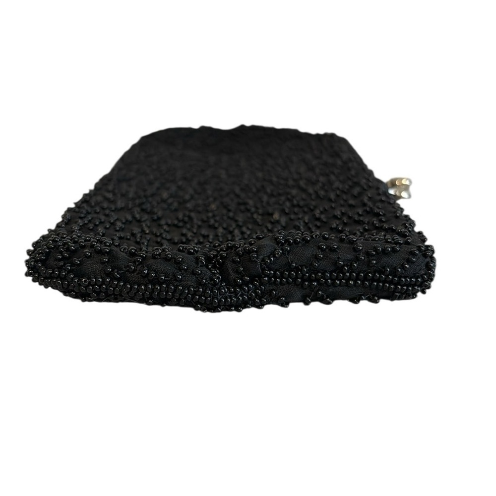 Vintage Carson Pirie Scott Beaded Clutch Silver Kiss Lock Closure Black - Picture 5 of 6